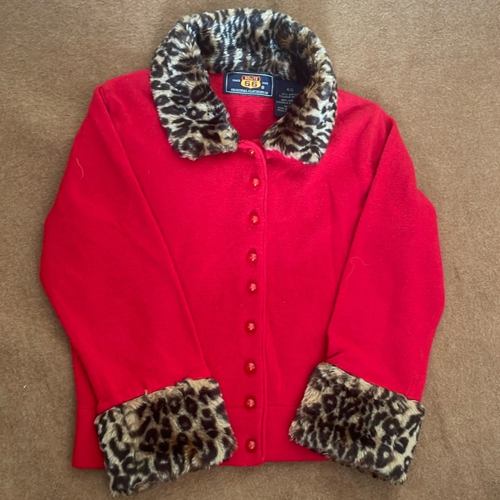 Vintage Fur Collar Girls Cardigan